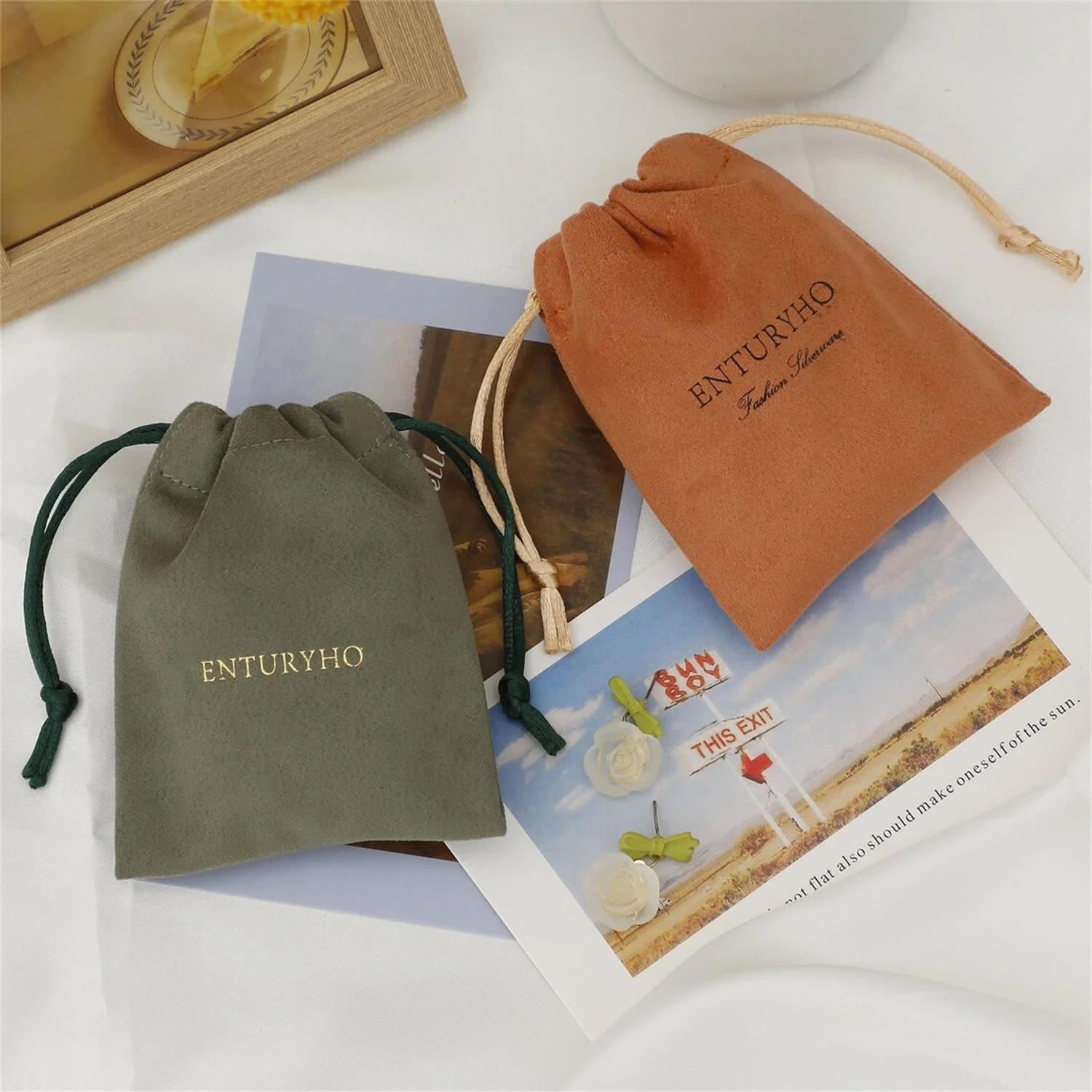 

50 personalized color logo drawstring bag custom bagging bag jewelry pouch necklace bag suede bag skin care product pouch