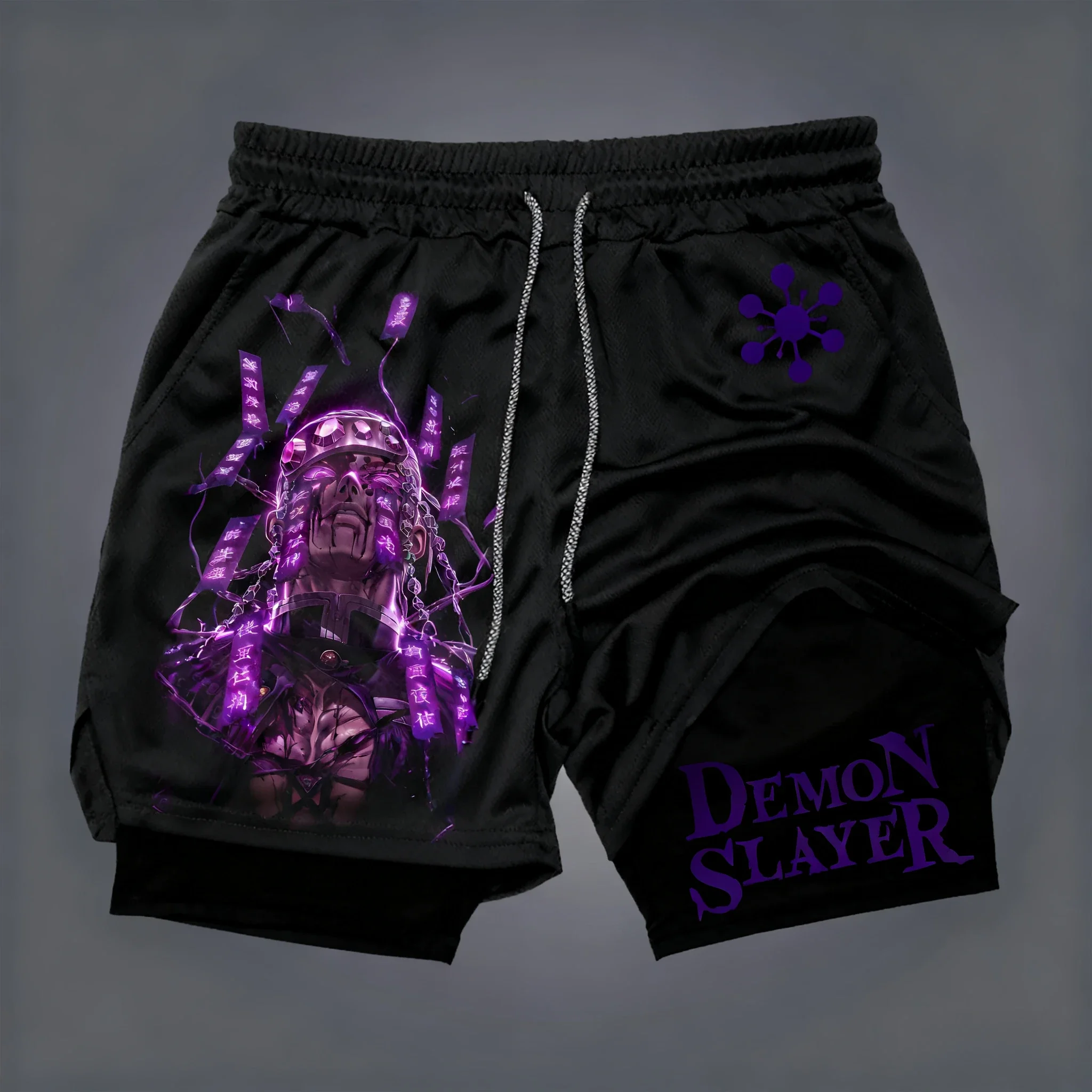 

Двухслойные шорты с аниме-принтом Demon Slayer, американские летние мужские и женские свободные и модные шорты для фитнеса