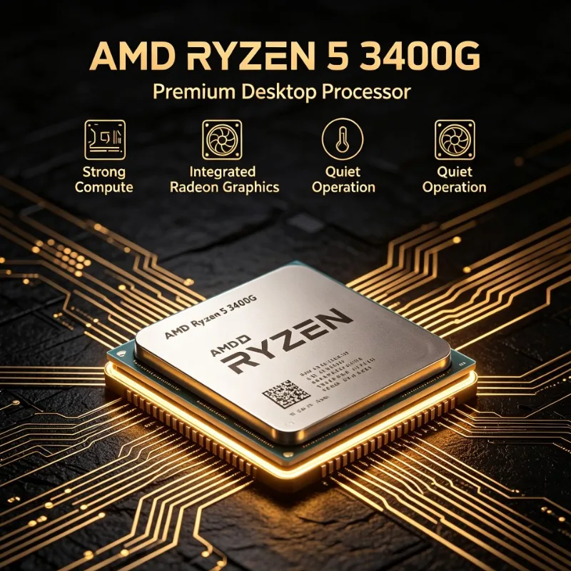 AMD Ryzen 5 3400G CPU 3.7GHz Quad‑Core Eight‑Thread 65W Socket AM4 Integrated Radeon Vega 11 Graphics No Cooler