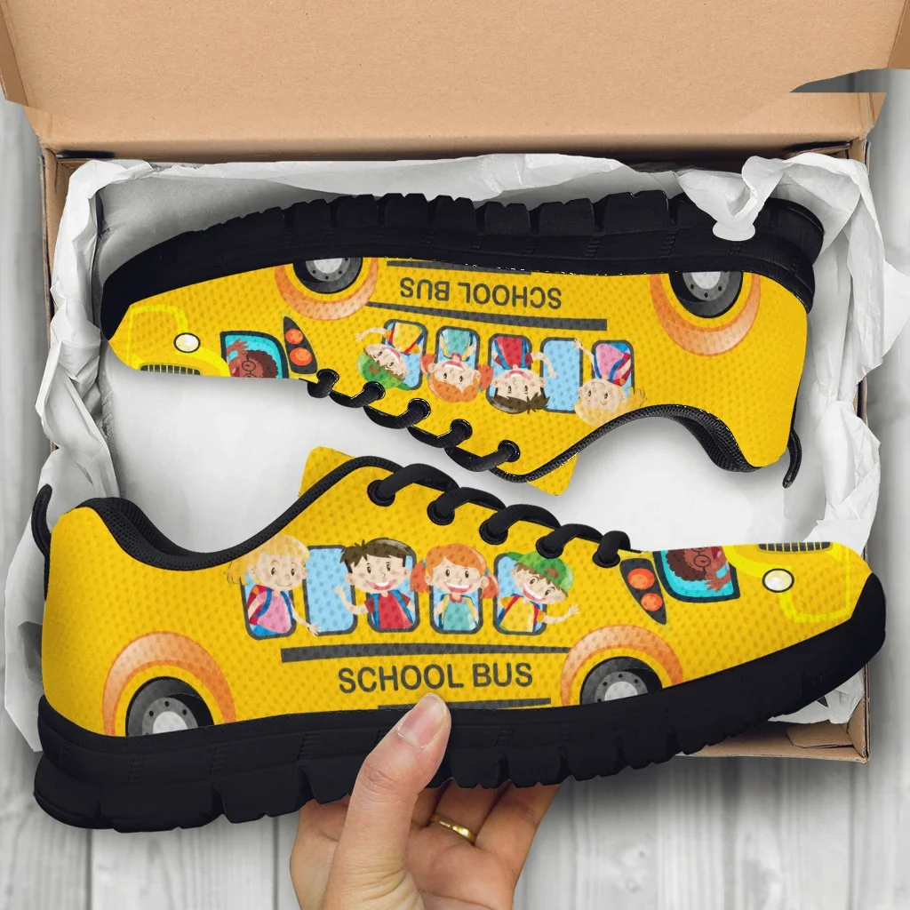 Yellow School Bus Design Casual Shoes Model Design Black Moccasins Demand Custom Breathable Lace-up Shoes Sneakers