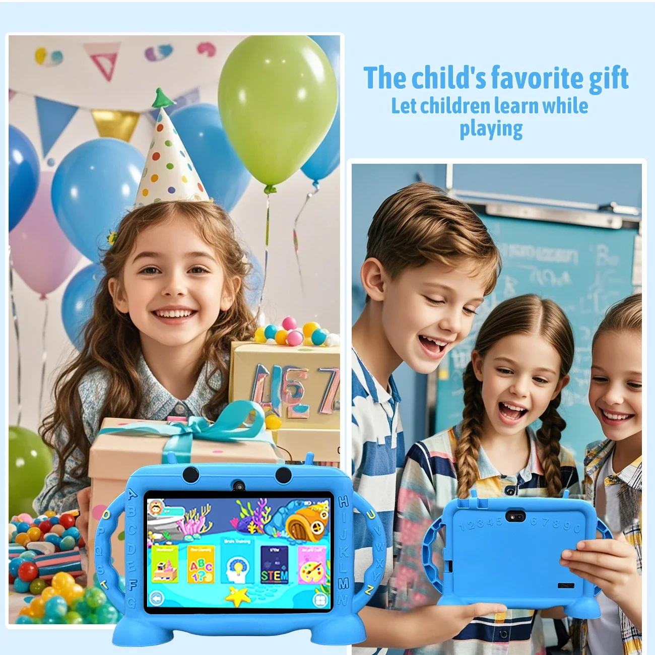 7.0'' Kids Tablet with 32GB Android 12 Proof Case 5G WiFi Dual Camera Educational Toy for Boys & Girls Learning Gift