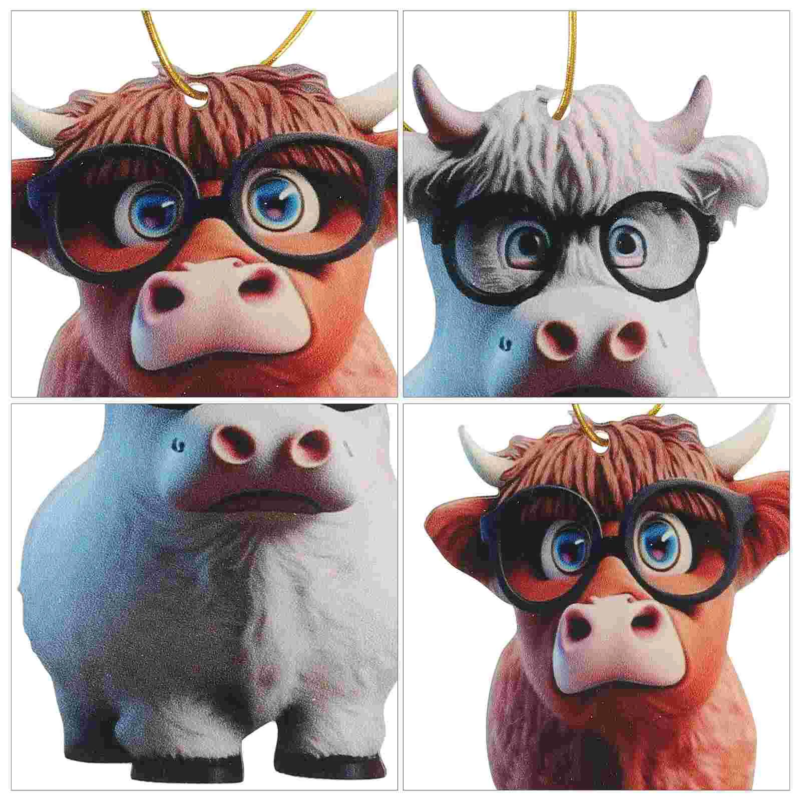 2 Pcs Letter Highland Cow Creative Pendant Yak Plateau Decoration Acrylic (1+2) 2pcs Christmas Hanging Cows Ornament