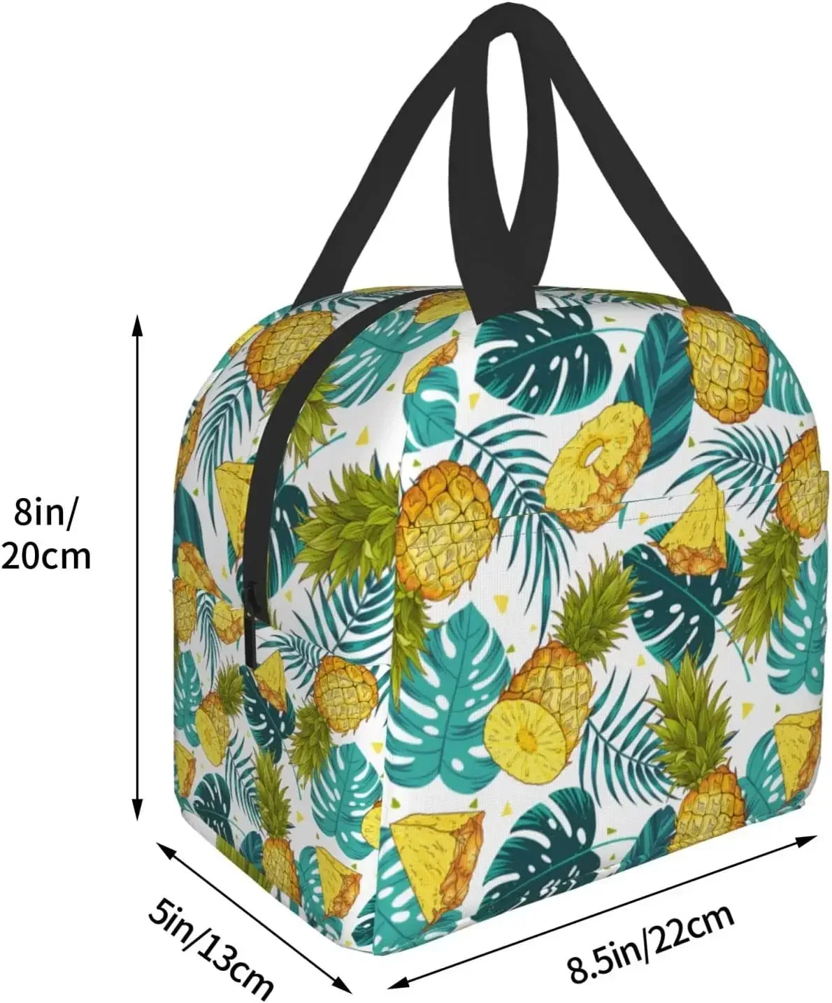 Pineapples Insulated Lunch Bag with Front Pocket Reusable Cooler Tote Bag with Zipper Use for Camping Hiking Picnic Beach Travel