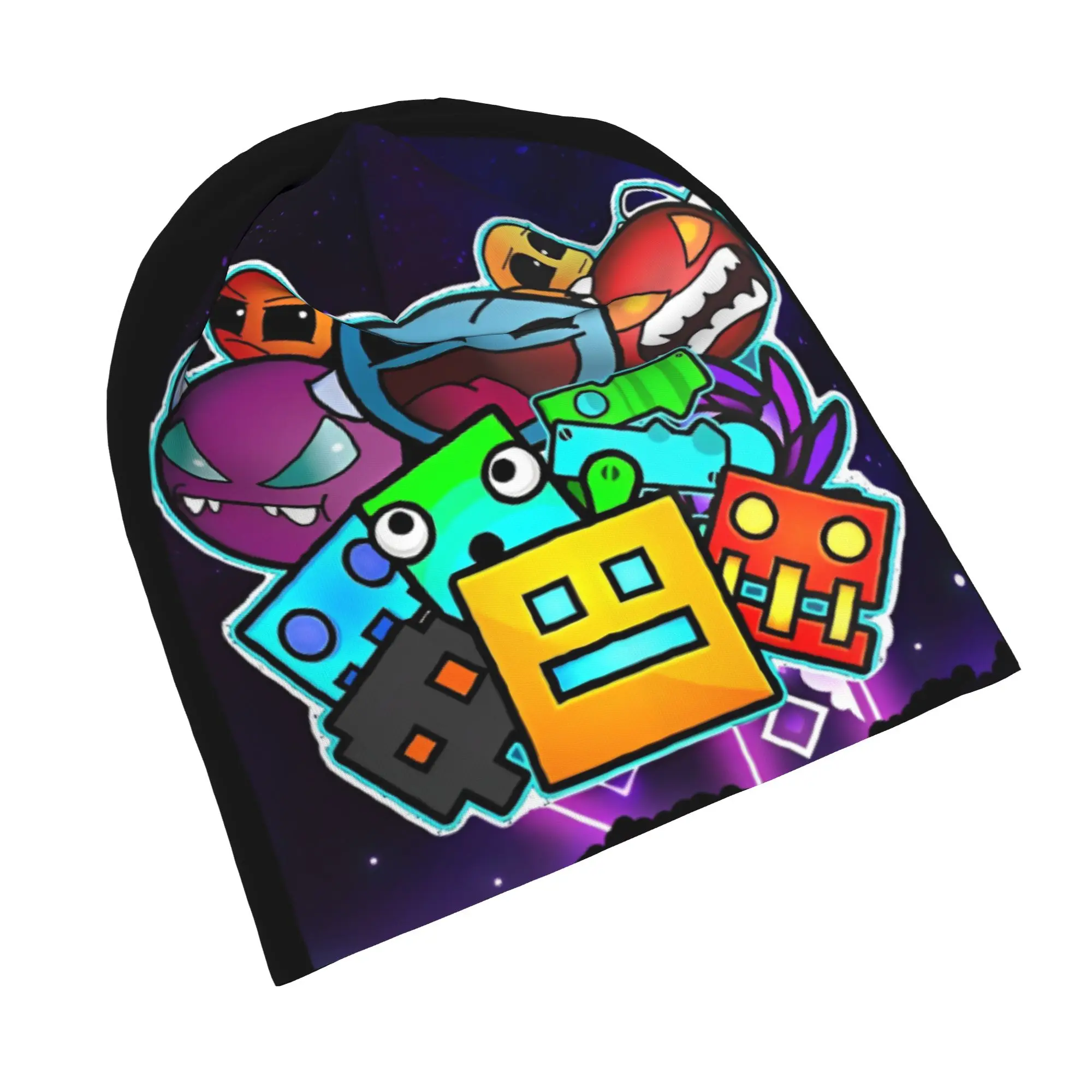 Geometry Dash Game Skullies Beanies Hat Geometric Dash Autumn Winter Unisex Outdoor Cap Warm Head Wrap Bonnet Hats