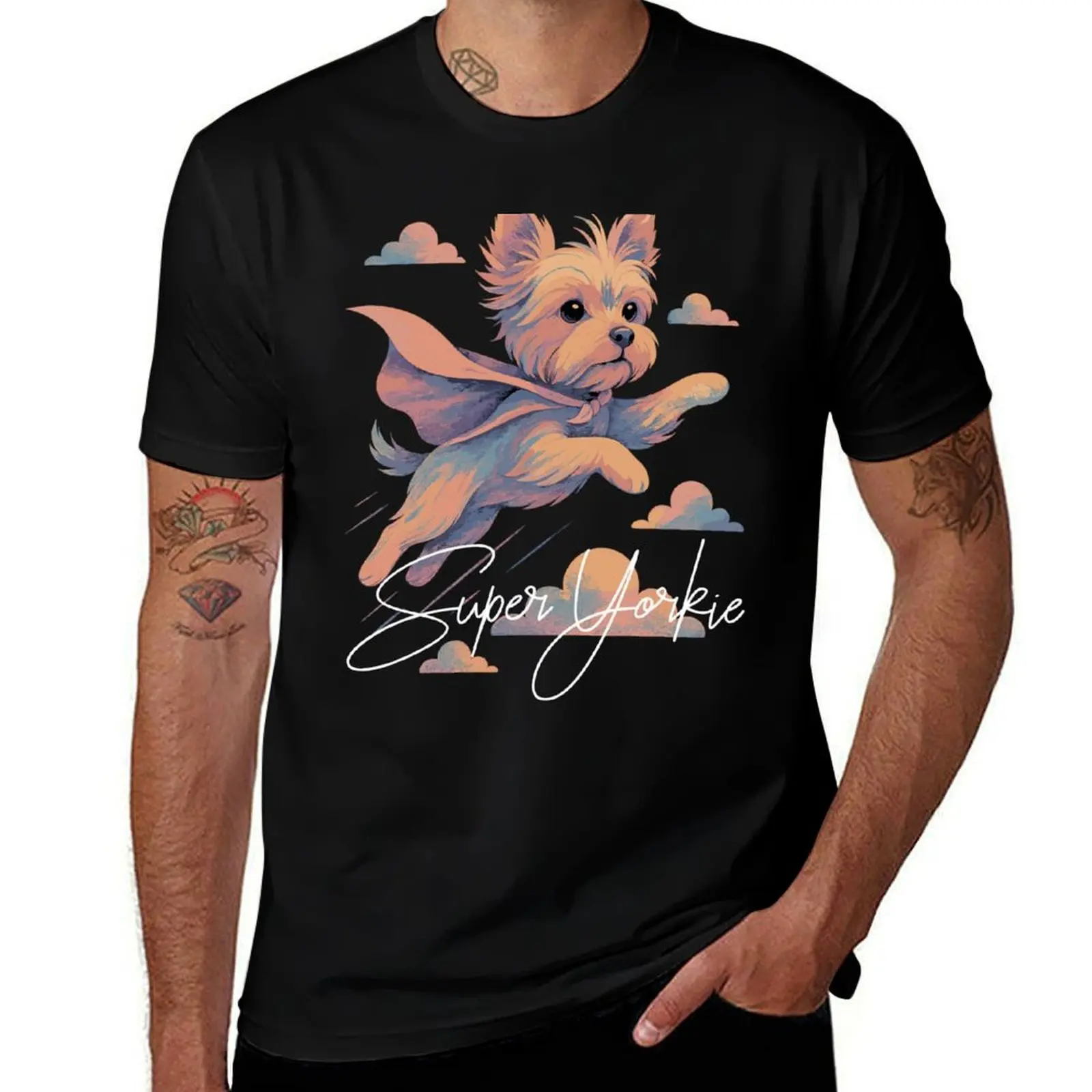 

Super Dog Yorkshire Terrier Cape Cloak Gift T-Shirt customs affliction shirts baggy shirts t shirt for men