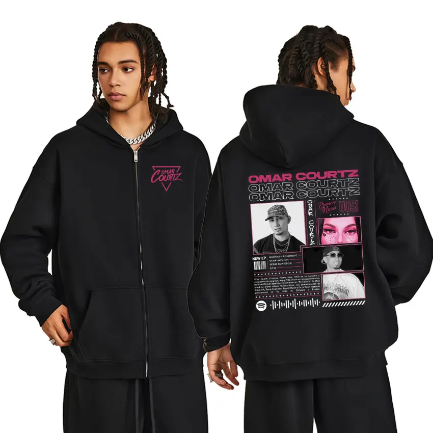 مغني الراب عمر كورتز بريميرا موسى للجنسين 2025 الخريف/الشتاء مطبوعة 100% القطن الخالص عادية فضفاض سستة مقنعين البلوز