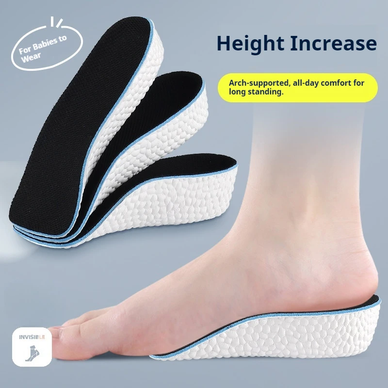 แผ่นรองพื้นรองเท้าเพิ่มความสูง 1 คู่ แผ่นรองพื้นรองเท้าระบายอากาศได้ดีและสะดวกสบายสำหรับผู้ชายและผู้หญิง แผ่นรองพื้นรองเท้ากีฬาดูดซับแรงกระแทก