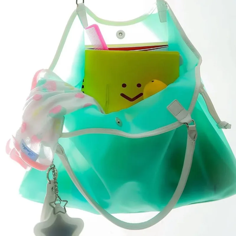 2026 Summer New Korean Style Y2K Jelly Tote Bag Large Capacity Transparent Drawstring Single Shoulder Bag For Commute