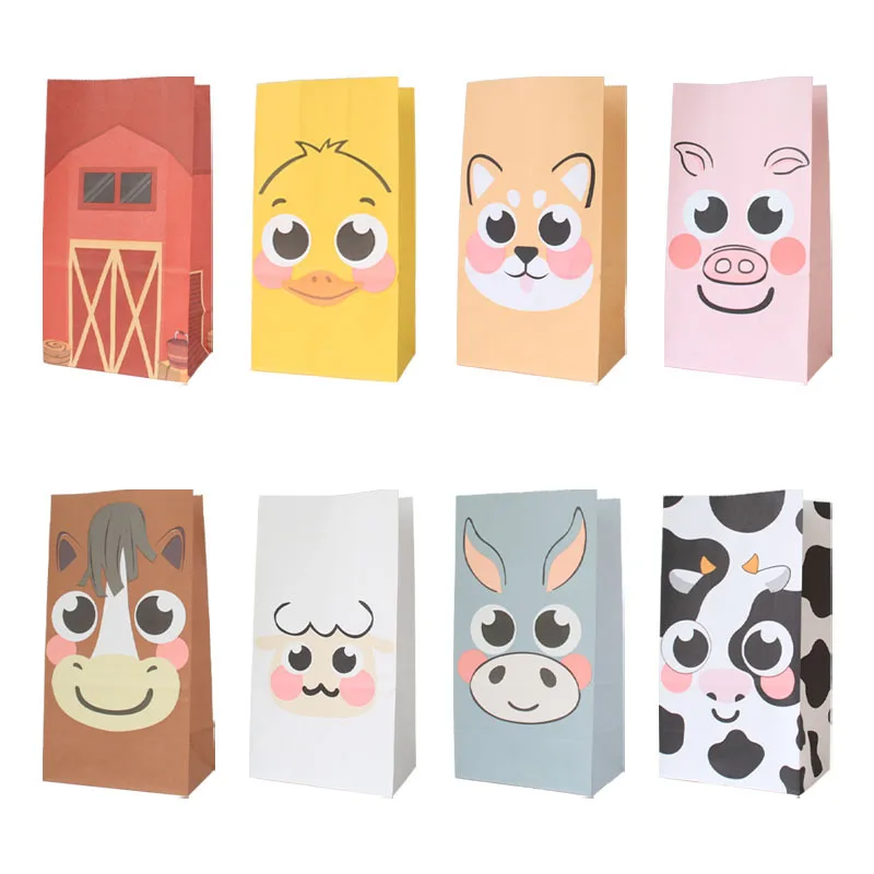 

96Pcs DIY Animal design bags Packing gift bags with sticker of wedding cookie Paper box and Party favor candy bag decorations