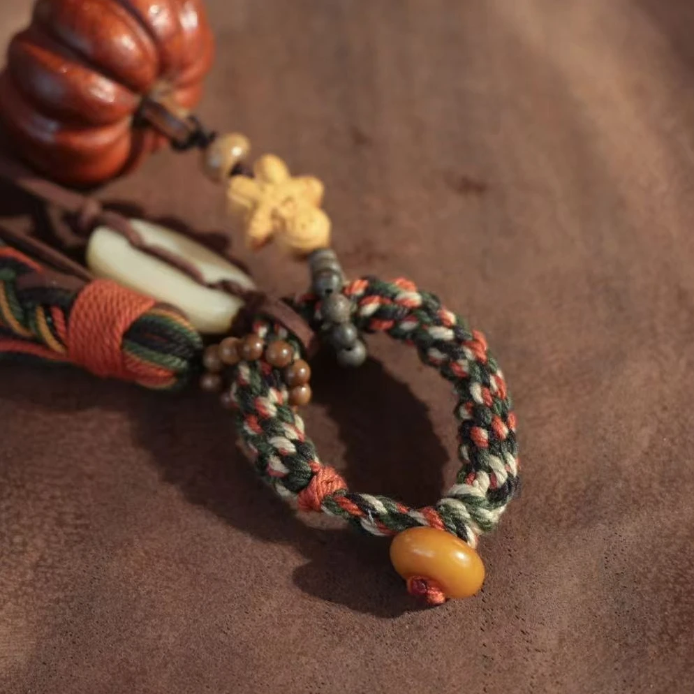 Hand Braided Tassel Pumpkin Shape Pendant for Bag Phone Keychain DIY Accessory