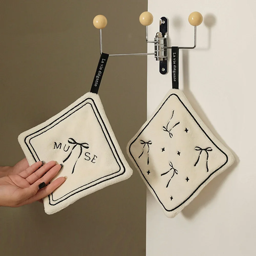 

Коралловый бархатный галстук-бабочка с вышивкой, полотенце для рук без выпадения, двухслойное впитывающее быстросохнущее полотенце для ванной комнаты, кухни, подвесное полотенце