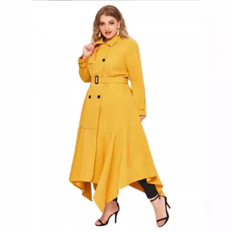 Autumn New Solid Color Long Trench Coat Double-breasted Irregular Pendulum Women's Coat