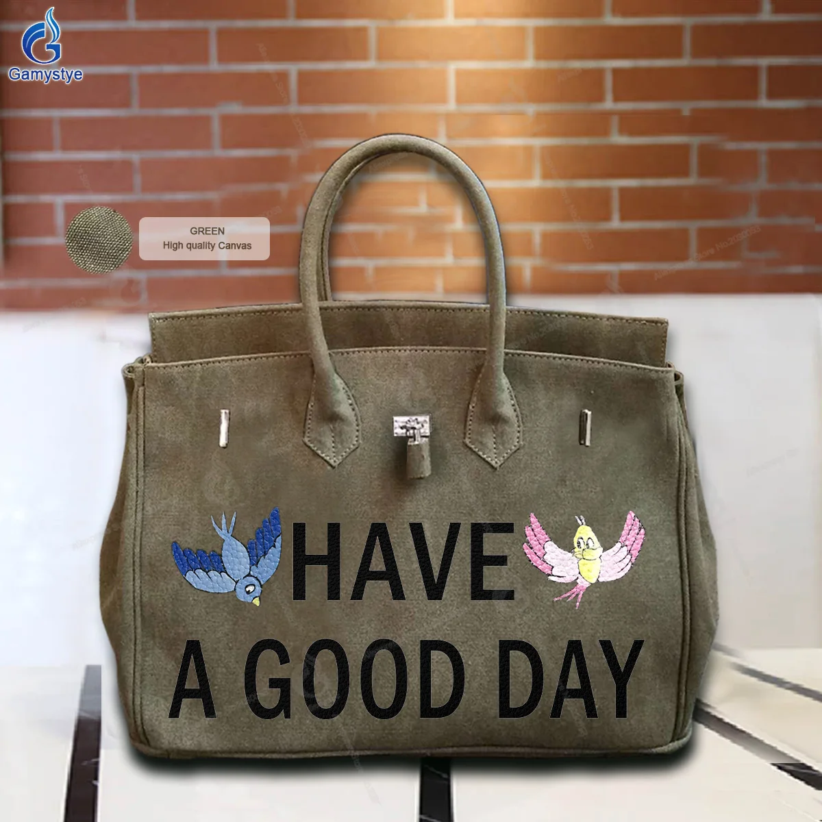 

Personalizar bolso Art Printed cute birds English Female designer handbag high quality Messenger Shoulder Bag ARMY Canvas bags