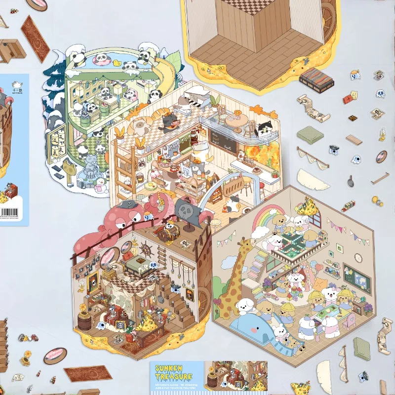 Cartoon Scenery Stickers Cute Miniature World 3D Stereoscopic Decompression DIY Scene Handbag Stickers