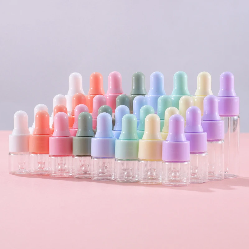 7PCS Portable Refillable Mini Dropper Bottle Set 1/2/3/5ml Empty Macaron Color Glass Essential Oil Vials Reusable Container DIY