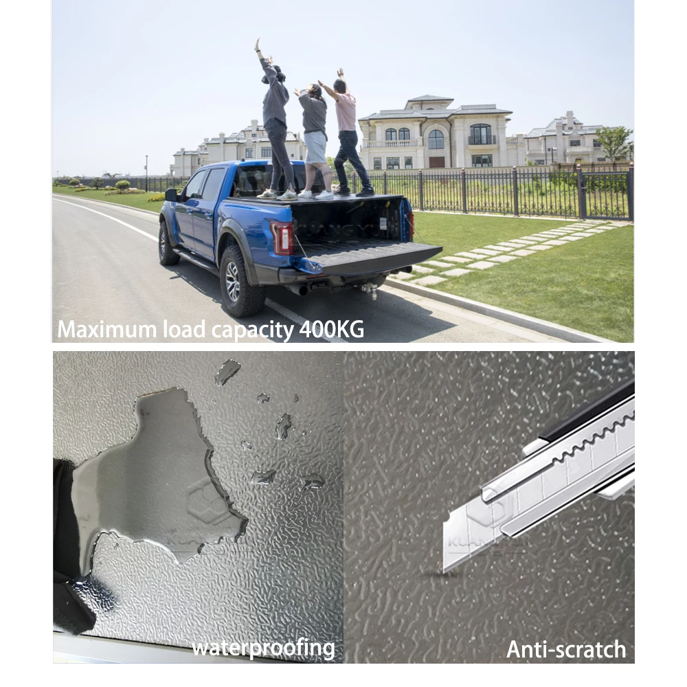 غطاء تونيو صلب من الألومنيوم من المصنع مباشرة لسيارة تويوتا تندرا ثلاثة طيات غطاء سرير بيك اب مقاوم للماء نموذج متين رينجر #3
