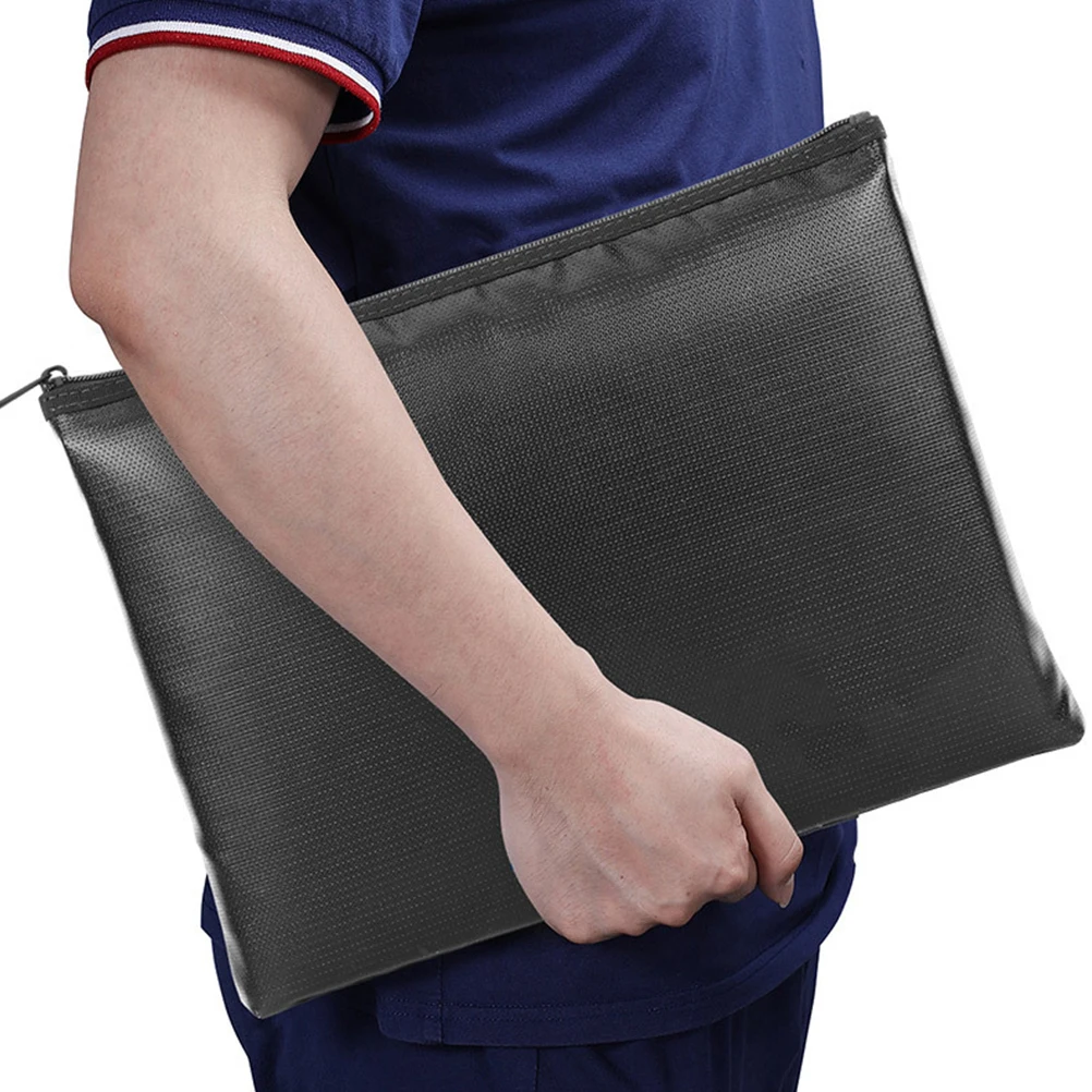 

Fireproof Documents Bag Waterproof Oxford Cloth Large Capacity Zipper File Holder Office Use Portable Storage Solution