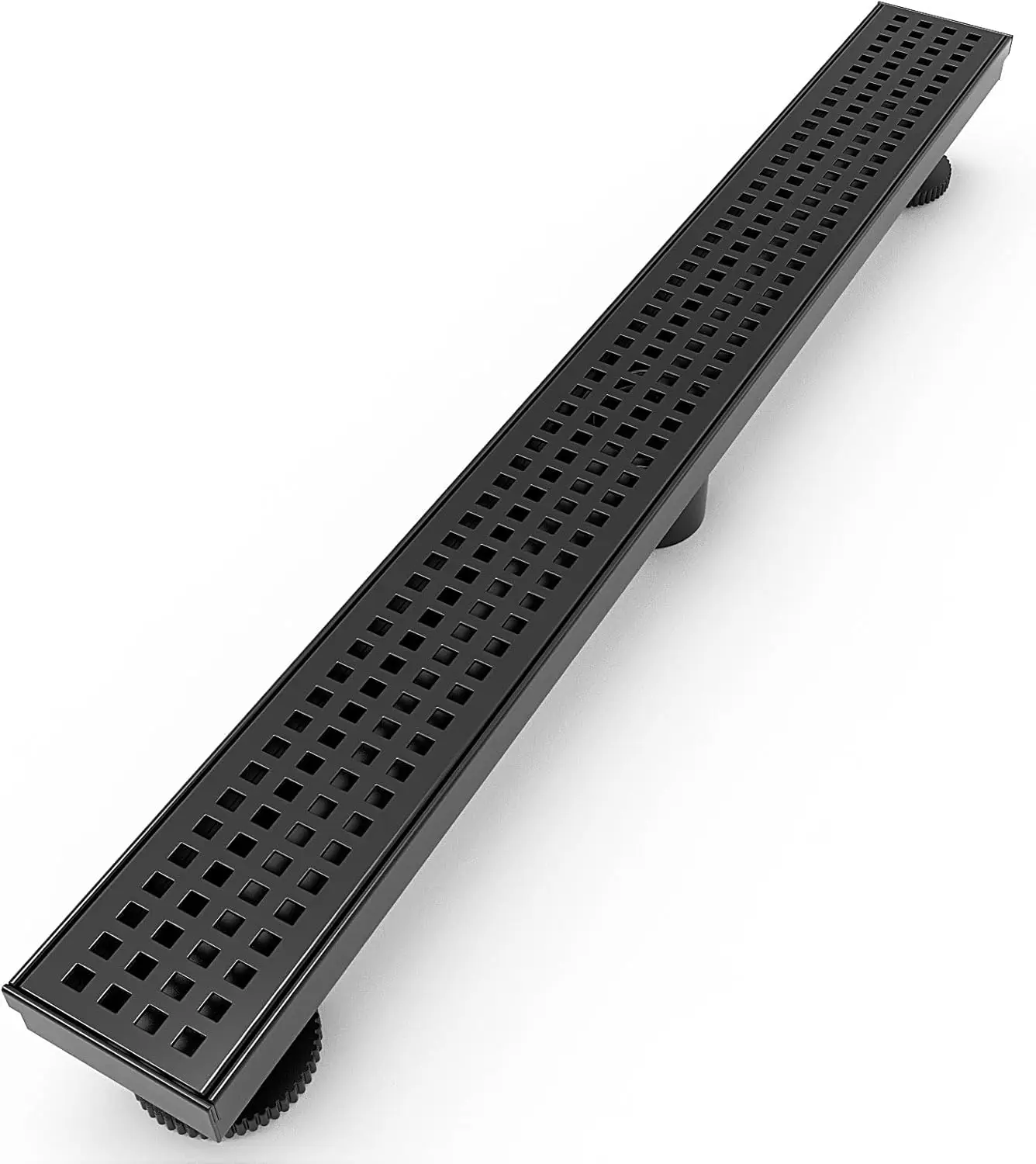 

Shower Linear Black Drain Rectangular Floor Drain with Accessories Square Hole Pattern Cover Grate Removable