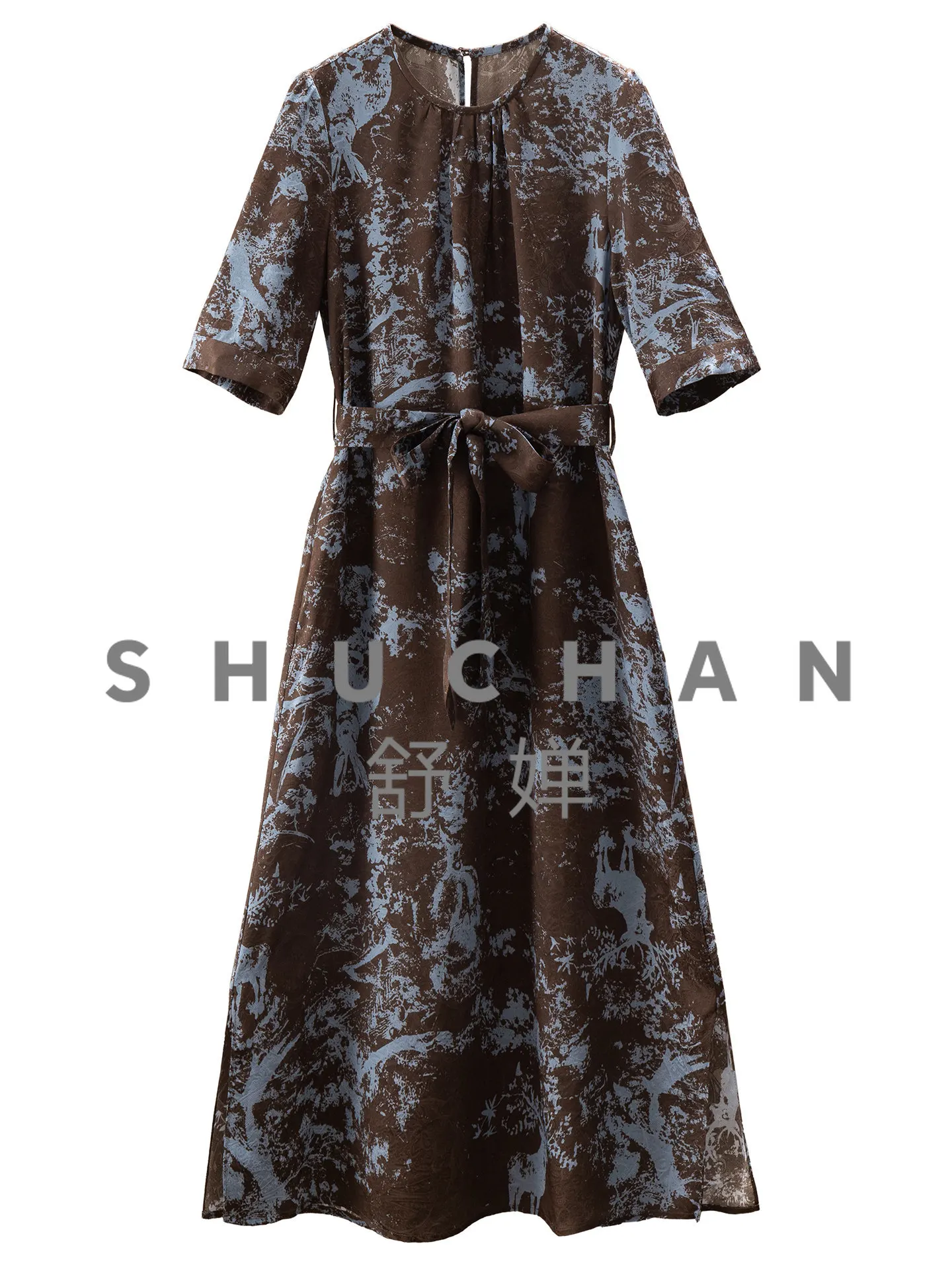 

Летнее женское платье из натурального шелка с жаккардовым узором, рукавом три четверти, приталенное, 36L7 Vestidos De Mujer