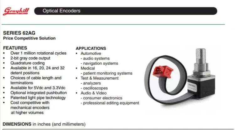 1PCS/LOT 62AGY22033 New original GRAYHILL photoelectric encoder with switch medical device accessory in stock