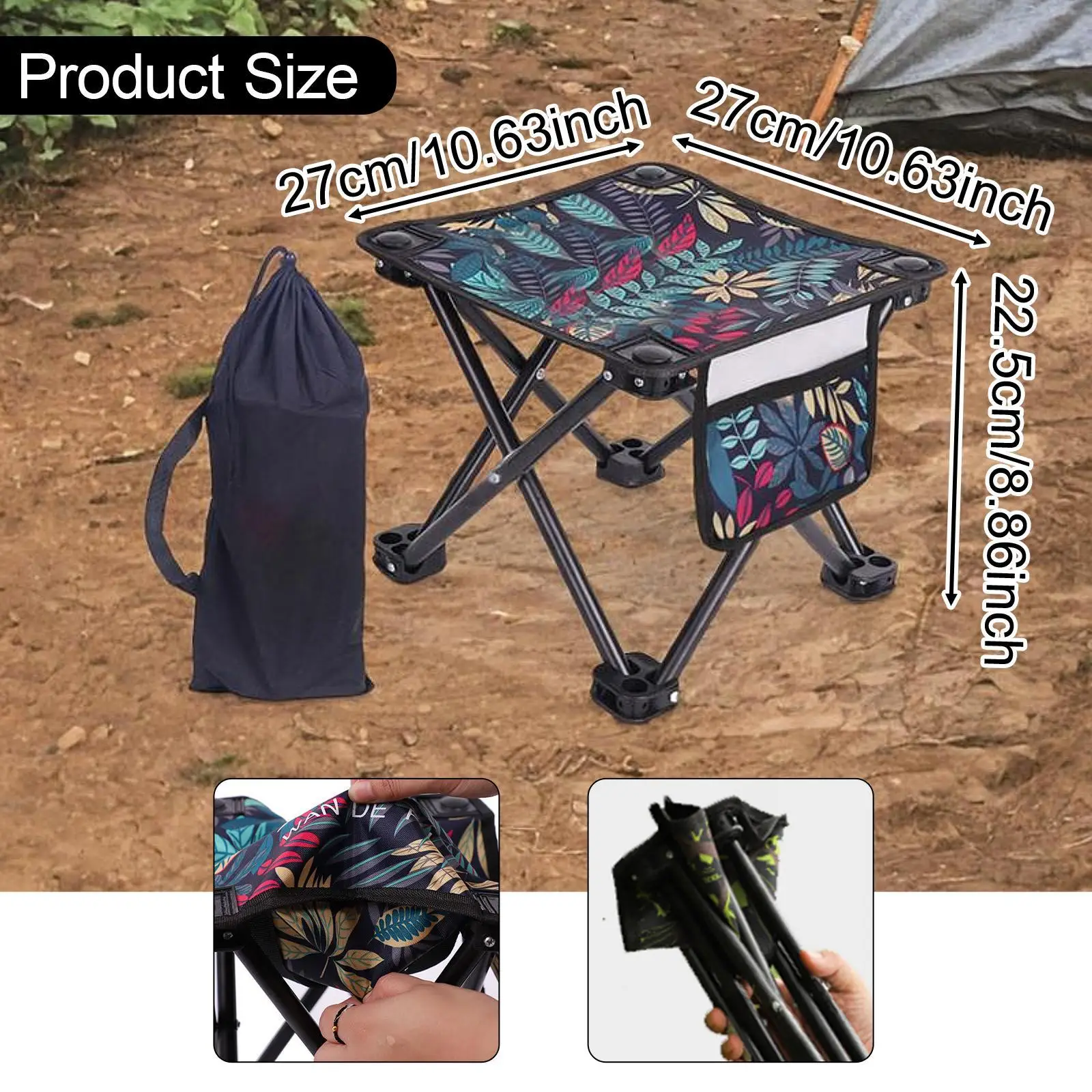 مقعد تخييم محمول صغير قابل للطي خفيف الوزن لصيد الأسماك في النزهة والشواء