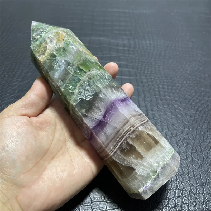 1.1kg Natural purple green fluorite Quartz Points Healing gemstone Wands tower For Decoration