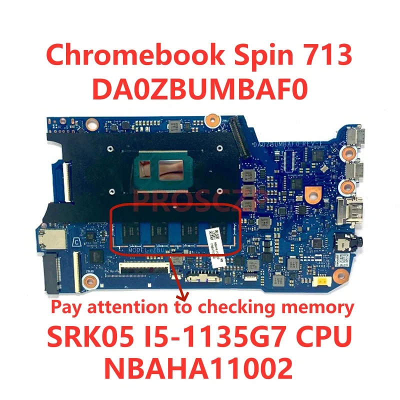 Da0zbumbaf0 für Acer Chrome book Spin 100% Laptop Motherboard nbaha11002/nbay311001 mit I5-1135G7/I7-1165G7 CPU 8GB getestet ok