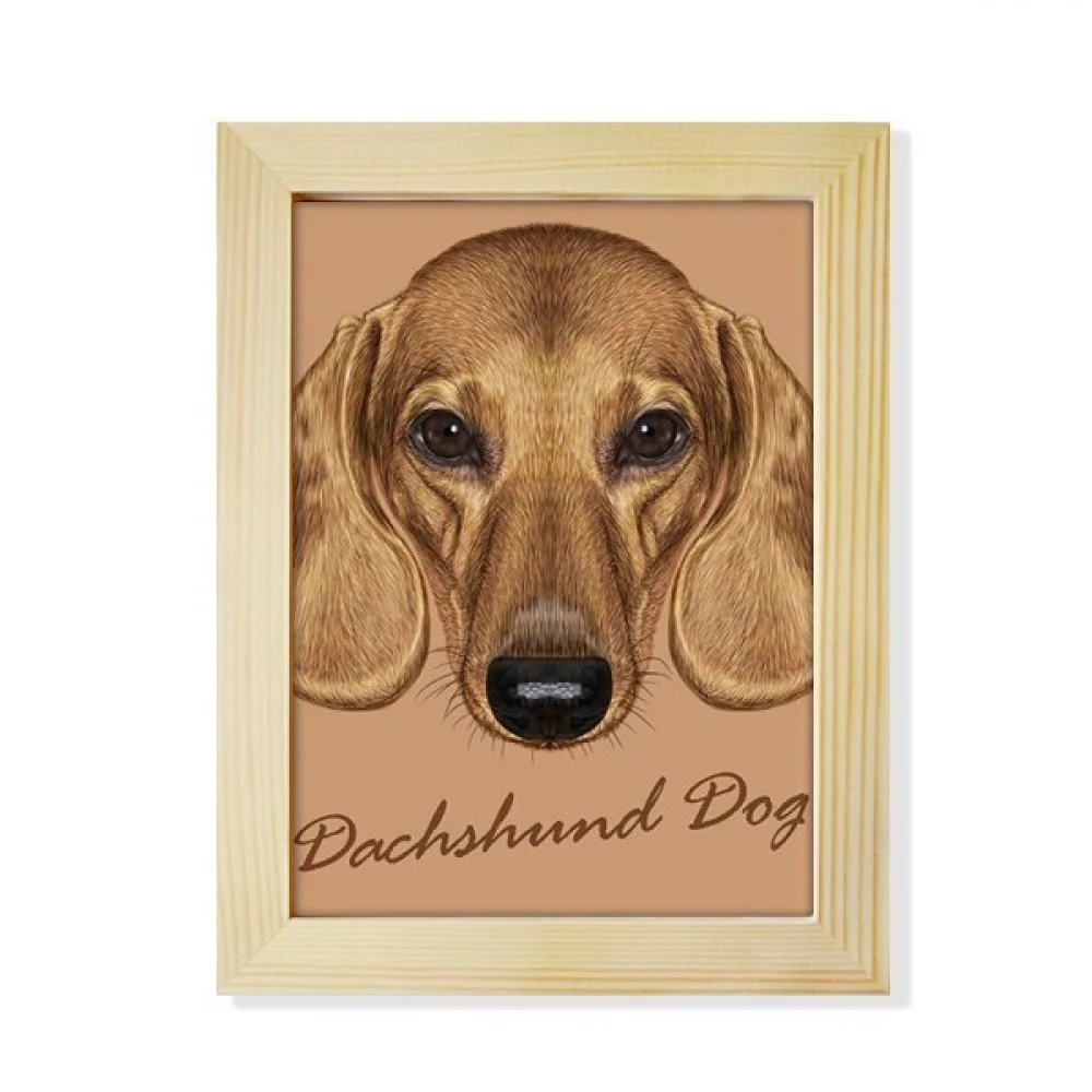 Brown Short-leg Dachshund Dog Animal Desktop Adorn Photo Frame Display Art Painting Wooden