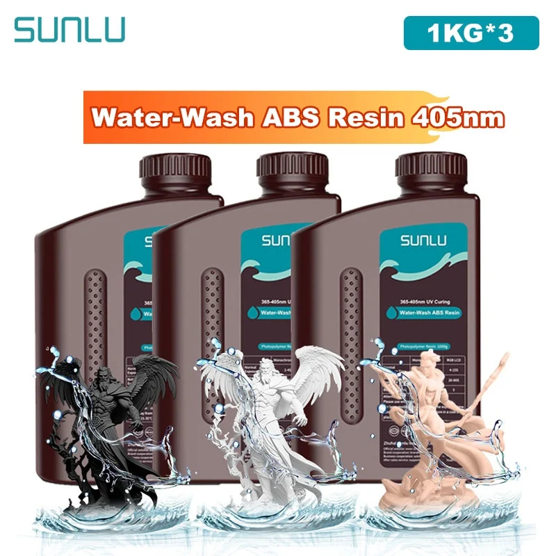 

SUNLU 3KG Water-Wash ABS Resin 1000G 405nm Rapid UV-Curing Photopolymer Resin for LCD DLP SLA 3D Printers