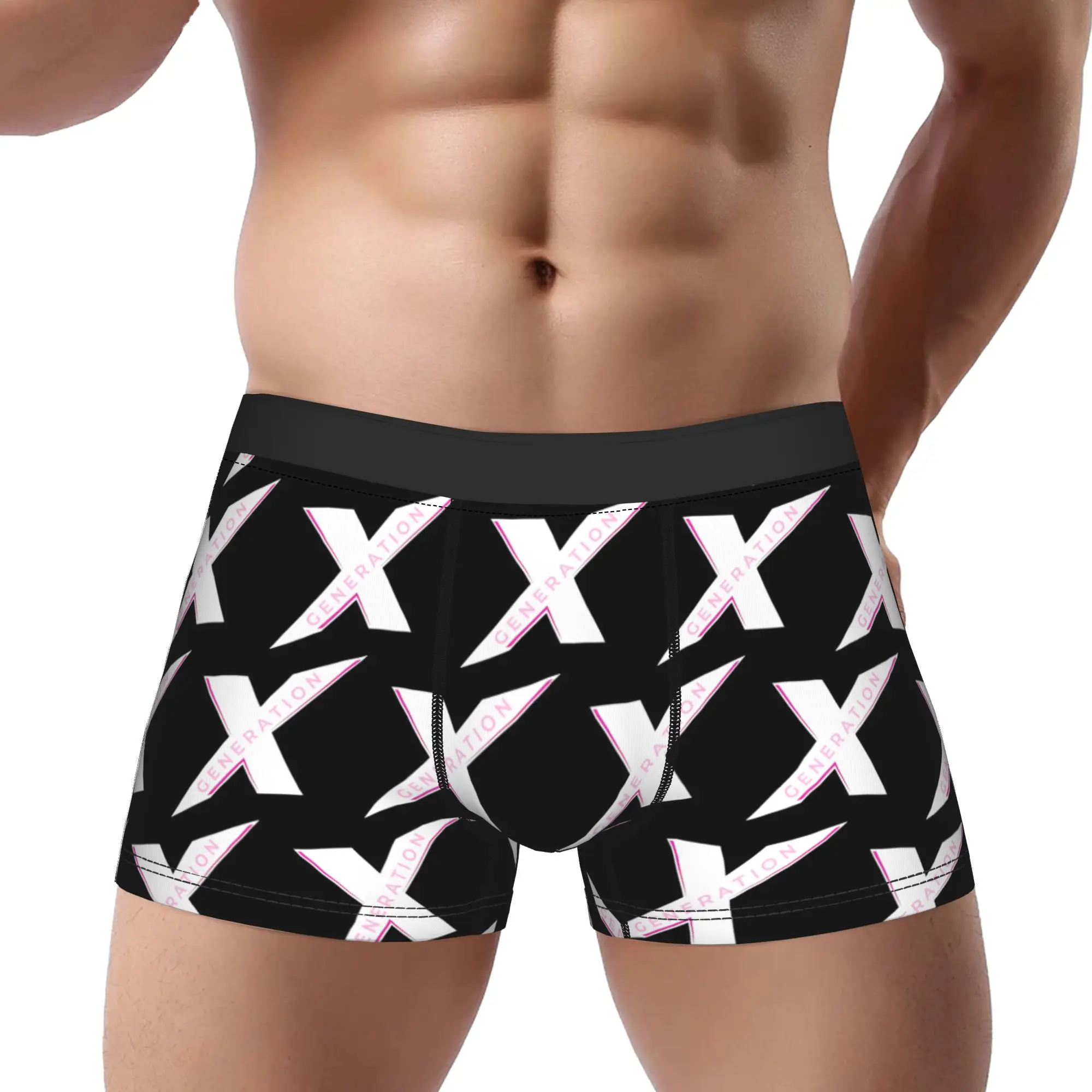 

White & Pink X Logo Underpants Homme Panties Men's Underwear Comfortable Shorts Boxer Briefs