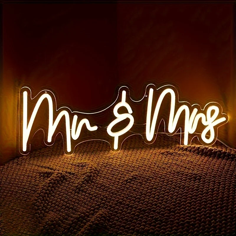 Mr And Mrs Led Neon Sign Wedding Party Decoration Bedroom Home Wall Decor Anniversary Marriage Valentine's Day Party Neon Light