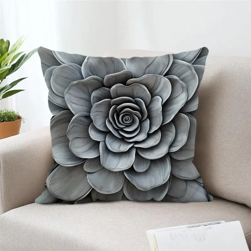 

Pillowcase Pillow Cover 45x45 Square Cushion Cover Home Bed Sofa Pillowslip Nordic Three-Dimensional Carving Flowers Design