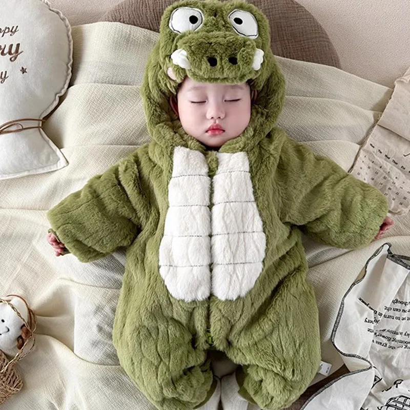 IYEAL معطف الشتاء الرضع الدافئة الصوف لطيف ديناصور مقنعين سستة بذلة أبلى القدمين رومبير الوليد الطفل سنوسويت