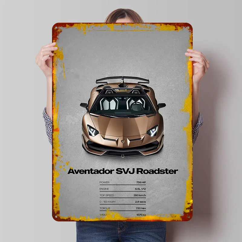 

Металлическая табличка/постер «Зеленый суперкар Aventador на закате»: винтажный ретро-декор для фанатской комнаты, настенное искусство, индивидуальный дизайн