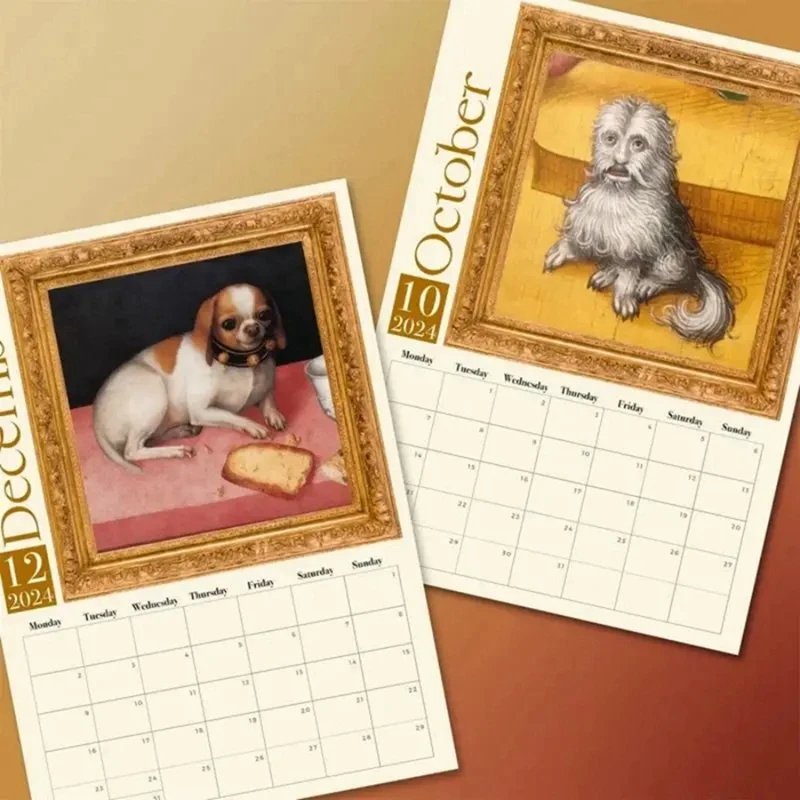 Weird medievales Dogs 2024 calendario de pared para perros renacentistas, calendario Medieval antidesgarro, 2024