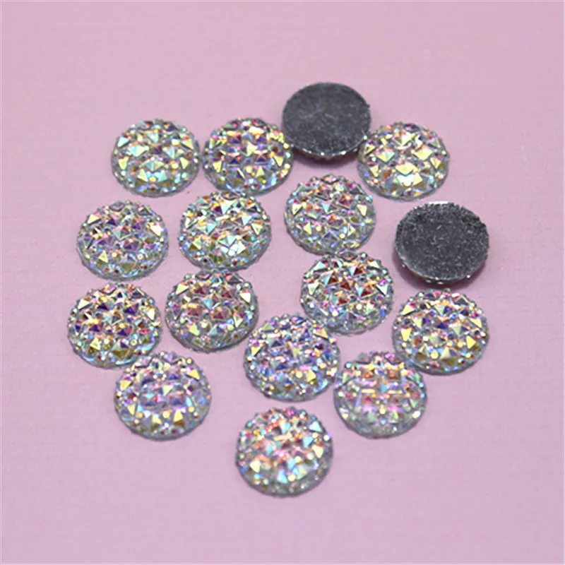 100PCS 12mm Bling Clear White AB Resin Rhinestone Round Flatback Cabochon Stone DIY Wedding Decoration Crafts