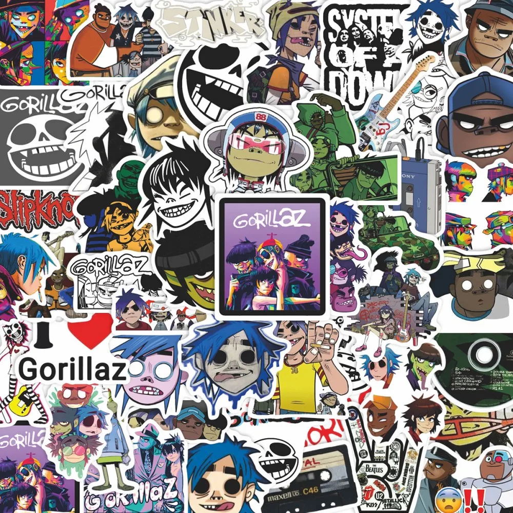 

50PCS new Gorillaz UK virtual band combination luggage, scooter, guitar, water cup, cartoon graffiti stickers, holiday gift