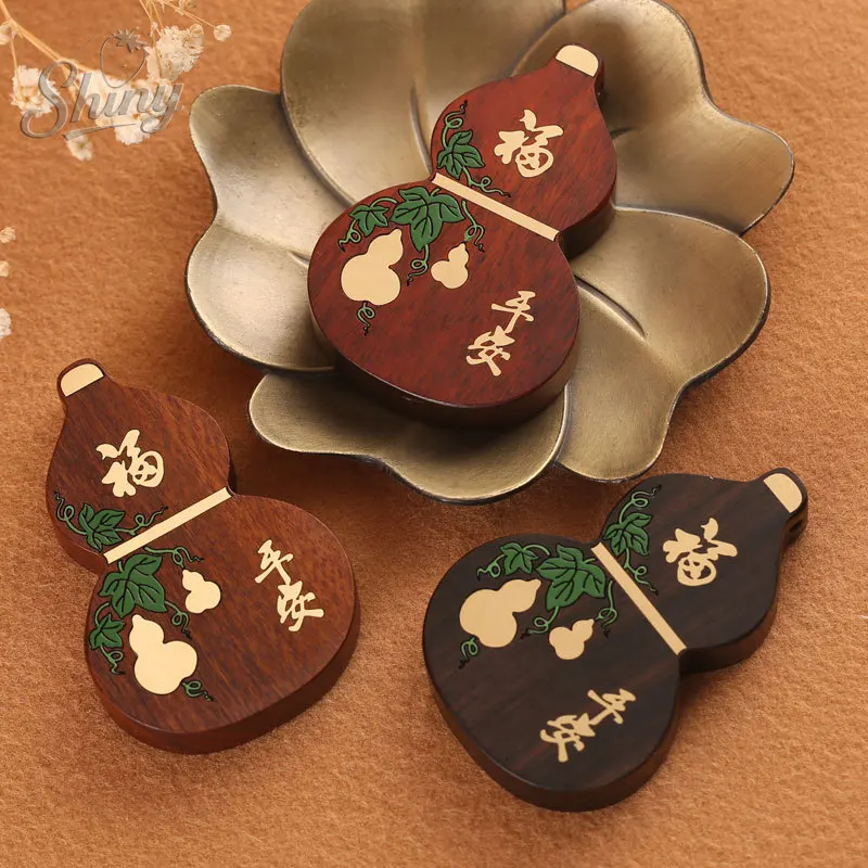 

Purple Sandalwood Hand-painted Gourd Fortune, Prosperity, and Peace Pendant Ornament Craft Gift