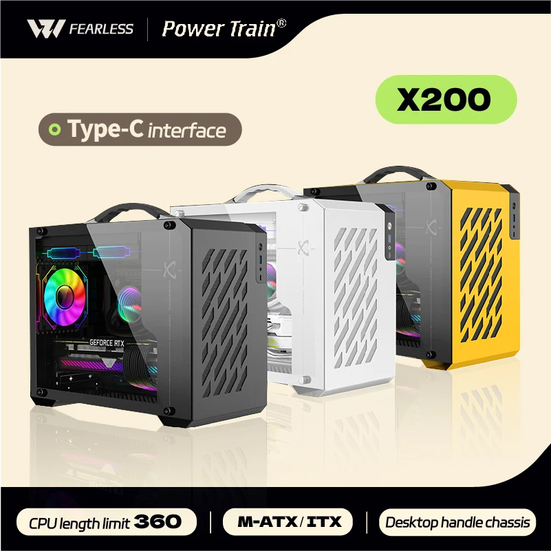 Power Train X200 MINI-ITX Handheld Computer Case Glass Side Transparent Case 240 Water Cooled MATX Desktop Small Host Case