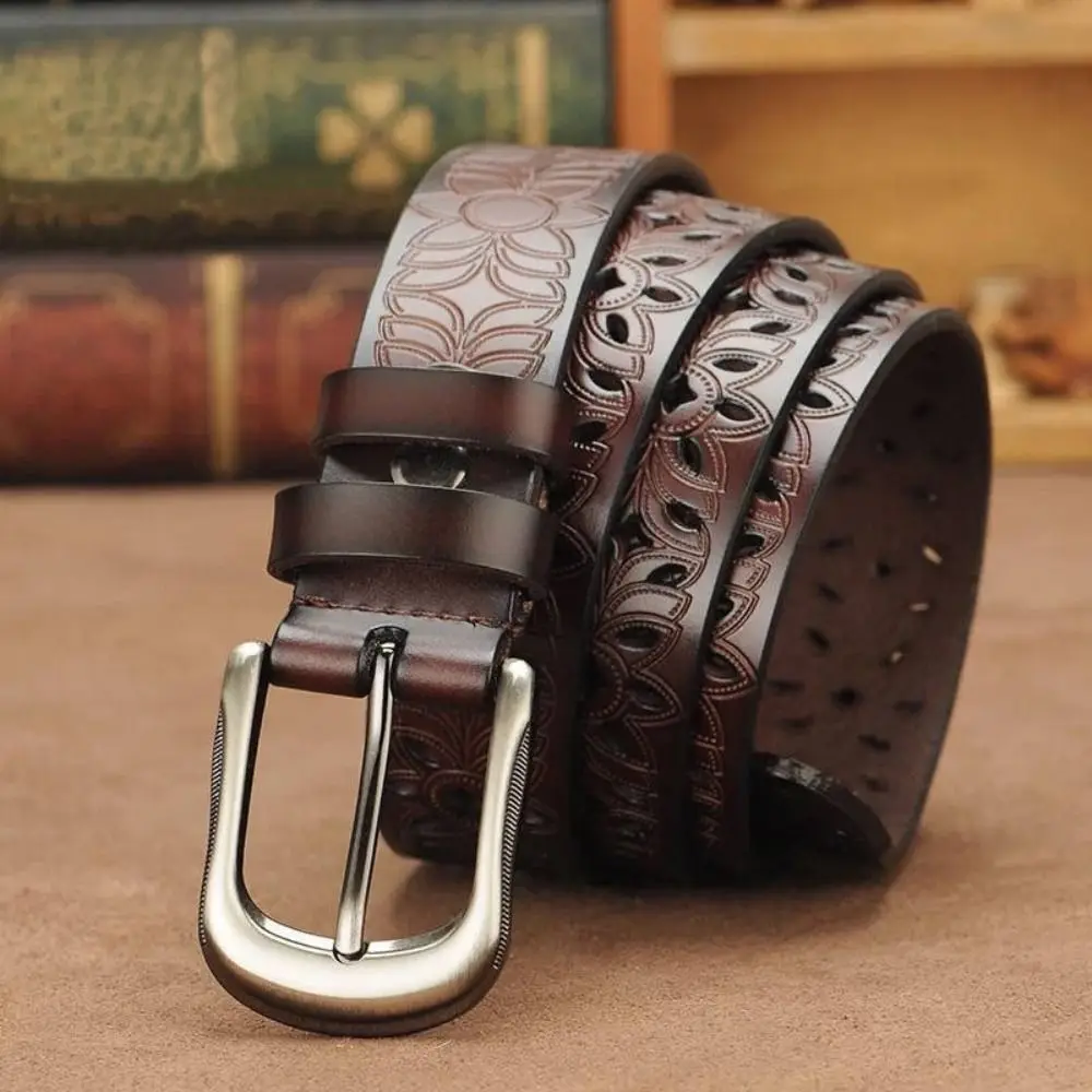 Female Hollow Vintage Waist Band Ladies Dress Strap Leather Belt Pin Buckle Waistband