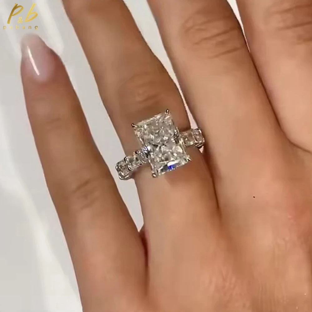 

PuBang 3EX VVS1 D Обручальное кольцо Eternity с настоящим муассанитом, 5,6 карата, измельченный лед, сияющая огранка, 3 мм, ювелирные изделия из чистого 18-каратного цельного золота