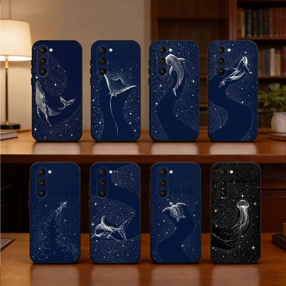 

Black Fantasy Sea Life Phone Case For Samsung Galaxy A73,A21s,A22,A31,A52,A53,A71,A41Soft Black Shell