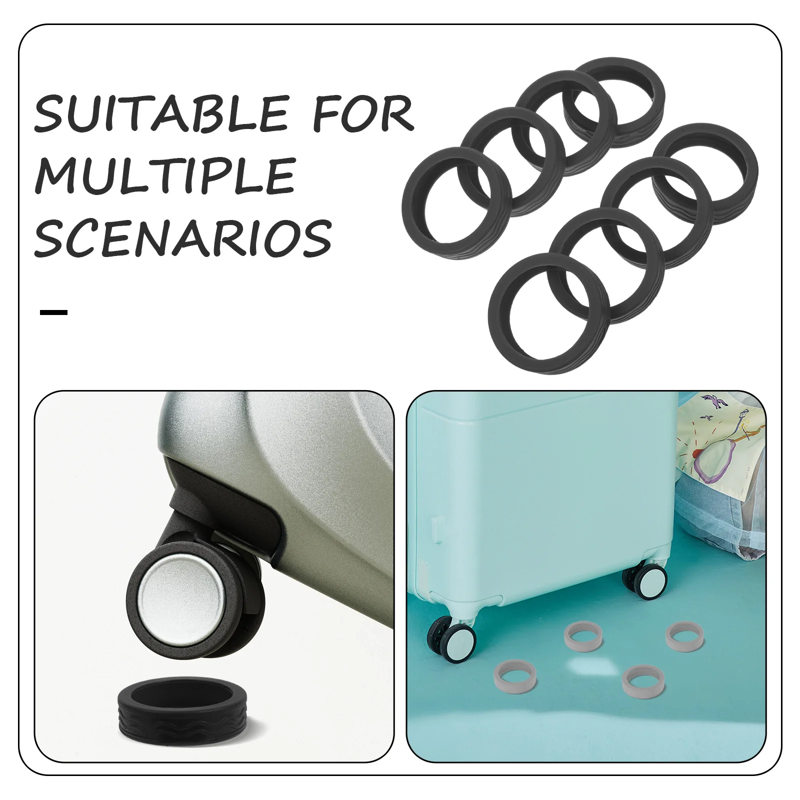 8 قطع من أغطية عجلات السفر متينة وخفيفة الوزن وسهلة التركيب لحماية عجلات حقيبة السفر المريحة للحد من الضوضاء #4