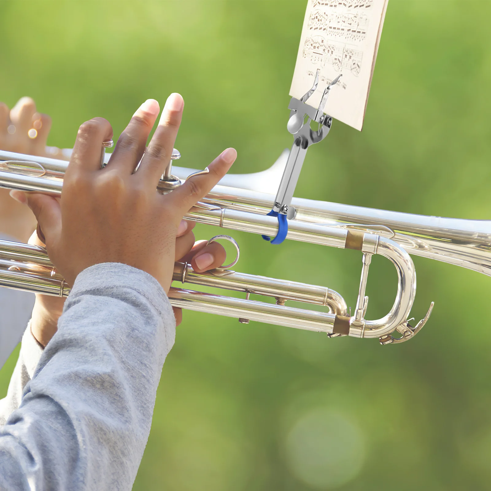 

Metal Sheet Music Clip Marching Trumpet Music Score Holder Rubber Pad Cleaner Brush Set Marching Band Accessory