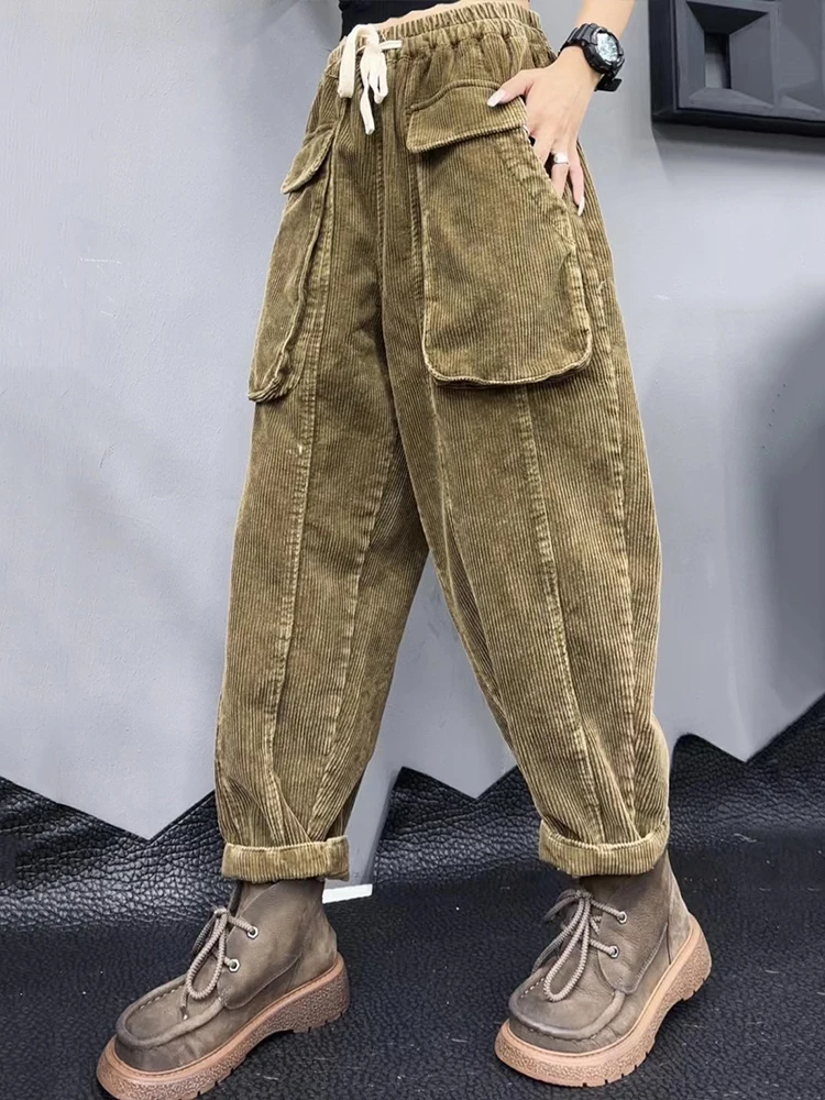 Max LuLu Designer 2023 Winter Womens Korean Fashion Loose Vintage Corduroy Pants Ladies Casual Harajuku Classic Harem Trousers