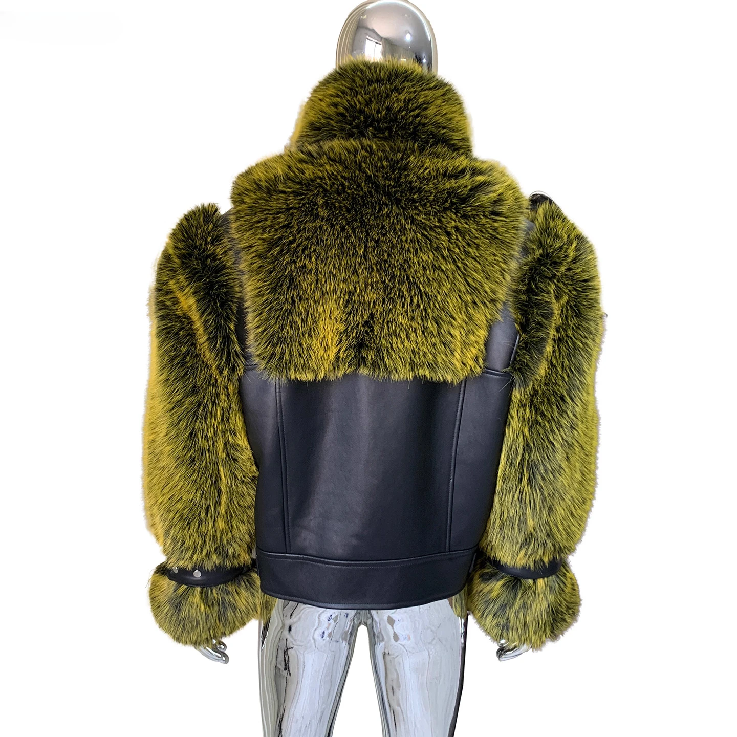 2025 Men's Winter New Thickened Cotton-Padded Color Matching Jackets Men's Eco-Friendly Fur Jackets Long Sleeve Faux Fur Coats