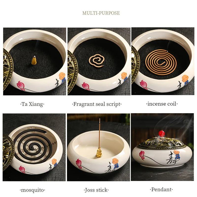 FY 12 Hours Coil Incense Burner Ceramic Applique Large Insence Holder Moxibustion Seal Cutting Mosquito Repellent Incense Base