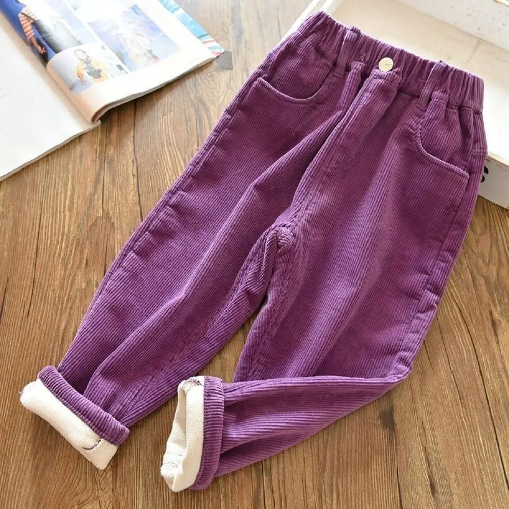 Kids Thick Corduroy Pants Winter Fleece Lined Thermal Trousers For Boys Girls Soft Comfortable Casual Active Wear