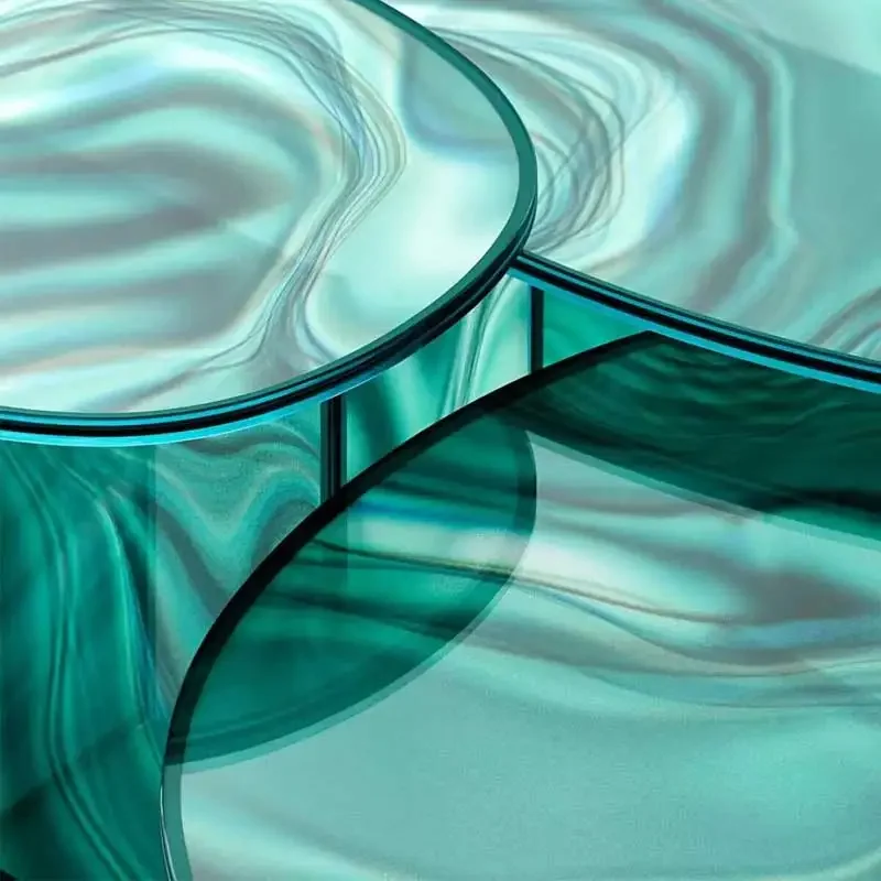 Nordic minimalist water corrugated glass coffee table, Italian living room bedroom round edge table, dream streamer