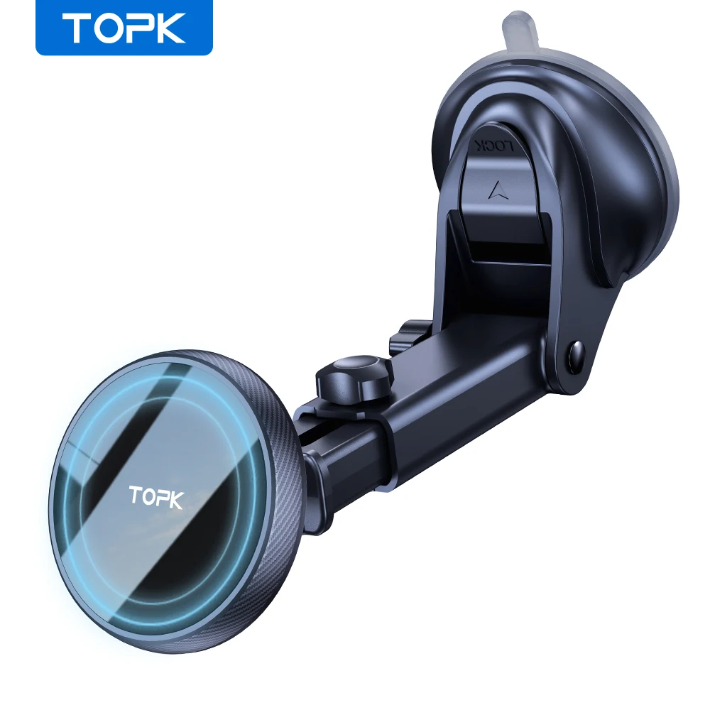 TOPK Mag-Safe Magnetic Car Phone Holder Car Mount for Windshield and Dashboard[Strong Suction]Adjustable Long Arm for Cellphones